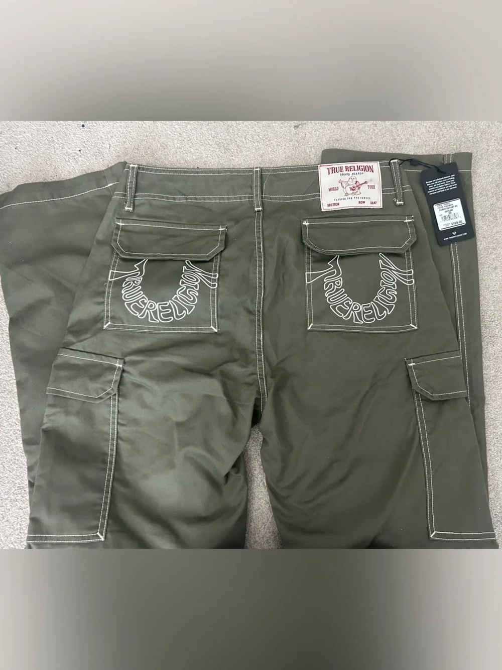 True Religion Men Olive Cargo Pants